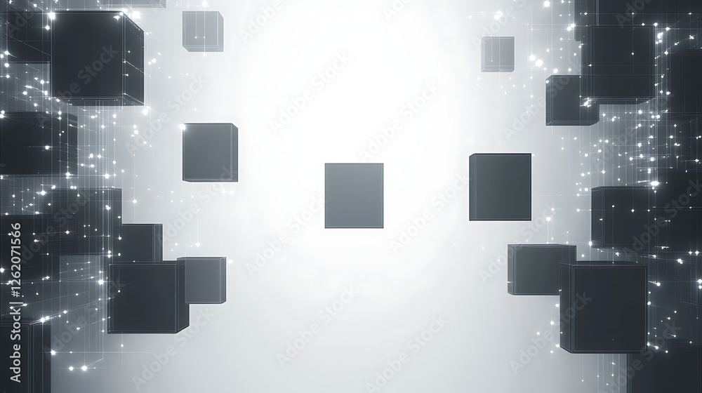 Poster abstract cubic network connection with white background for modern technology visualization