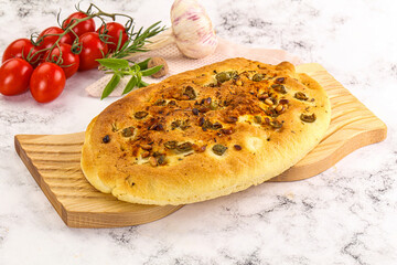 Homemade ciabatta bread with olives