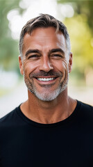 Fototapeta premium Confident man smiling in city park 