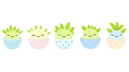 Cute Cartoon Cacti in Decorative Pots