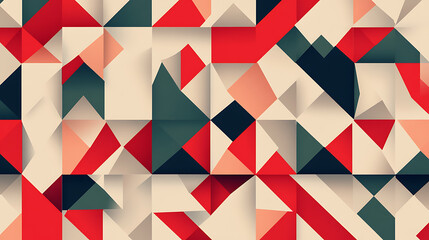 Fototapeta premium Abstract Geometric Composition with Triangular and Square Forms in Varied Colors and Shades