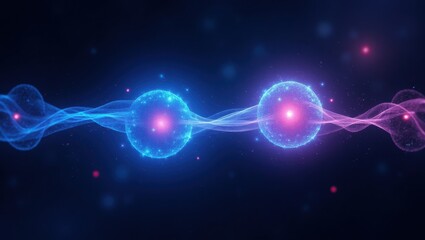 Exploring quantum entanglement through visual representation of interconnected particles in a vibrant cosmic background