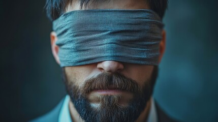 Confused Blindfolded Man Concept. Office Worker