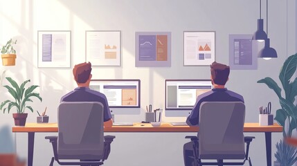 Team of U X U I designers collaborating at work with computers showcasing modern workspace creativity and teamwork in a vibrant office environment focused on design innovation