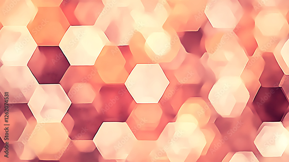 Poster Abstract Hexagon Bokeh Light Pattern Background Peach and Beige Tones for Festive Display