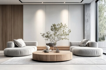 Fototapeta premium living room with Wooden coffee table Interior design of modern style