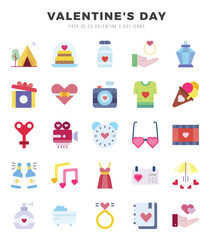 Vector Valentine'S Day types icon set in Flat style. vector illustration.