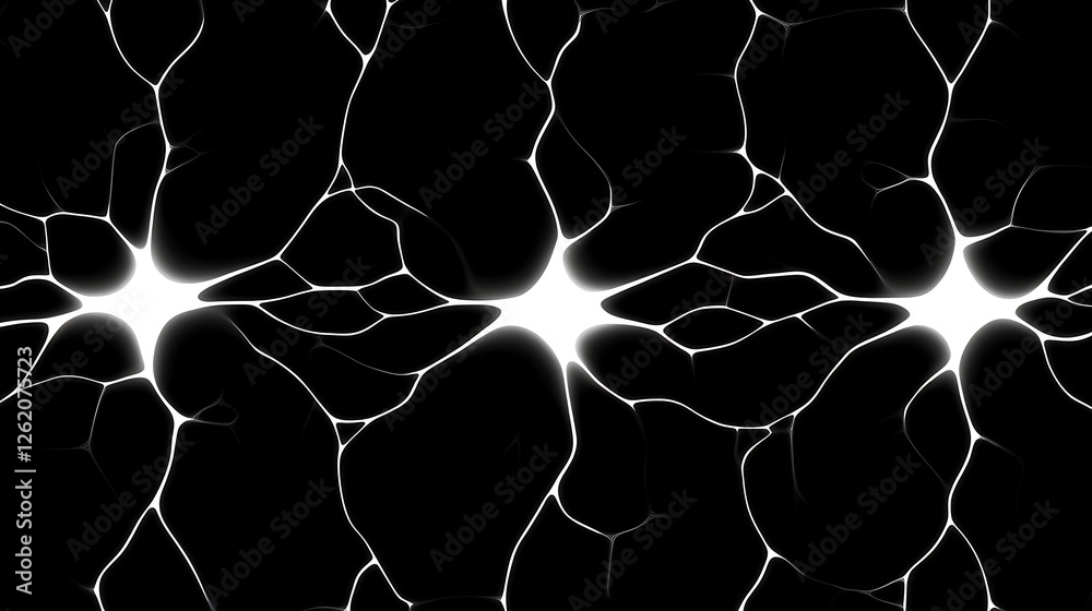 Poster abstract neural network visualization interconnected nodes and pathways dark background complexity
