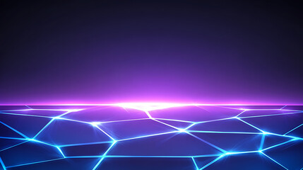 Abstract Polygonal Geometric Surface with Luminous Edges and Futuristic Violet Horizon Design
