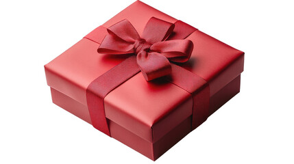 Obraz premium Wrapped in Elegance: A close-up shot of a red gift box adorned with a silk ribbon. Perfect for conveying generosity, celebrations, or the element of surprise.