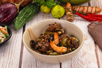 Manchirian breaded prawn with vegetables