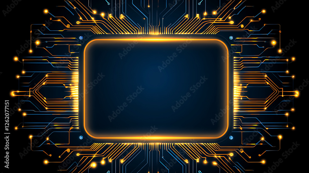 Poster abstract technological framework design with electric circuit and illuminated frame background