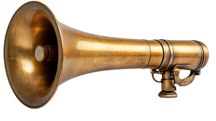 Obraz premium Vintage Megaphone: A close-up shot of a classic brass megaphone, evoking a sense of announcement and historical communication.