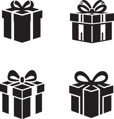 Set of Gift Box Silhouettes with Bows