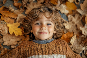 Fototapeta premium Happy Child Enjoying Autumn Leaves in a Colorful Park