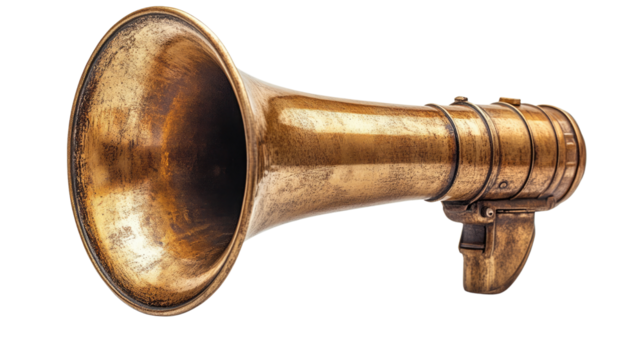 Vintage Megaphone: An aged, brass megaphone, emblematic of old-time communication, stands as a relic from the past, evoking nostalgia and the power of the spoken word.