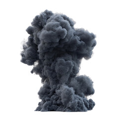 Fototapeta premium Thick black smoke column rising upward, isolated on transparent cutout background