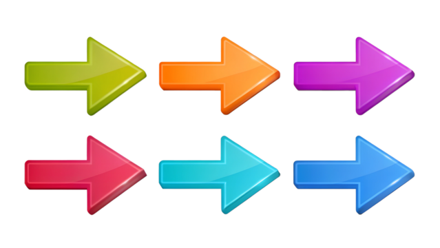 Colorful 3D Arrows on Transparent Background