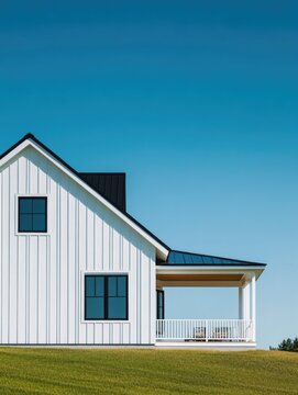 Scandinavian-style house with a modern design, rural setting, and sustainable features. The home includes a pole barn and is built to take advantage of natural light while providing energy efficiency.