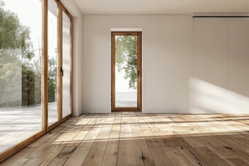 Obraz premium house with wooden door and empty white wall