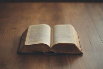 Fototapeta premium A Simple Open Book with Blank Pages Resting on a Wooden Surface.