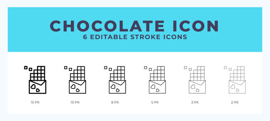Chocolate icon set with different stroke. Design elements for logo. Vector illustration.