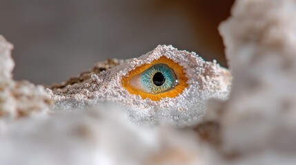 Fototapeta premium Blue eye peering from white crevice; abstract art, medical concept