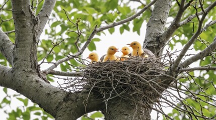  A cozy nest of newborn birds awaits their first flight