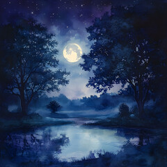 Celestial Symphony: The Luminous Midnight Tapestry of Moonlit Serenity