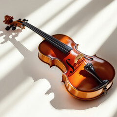 Fototapeta premium A stunning violin with rich amber tones, intricate wood grain, and polished finish. Perfect for music, art, and craftsmanship themes.