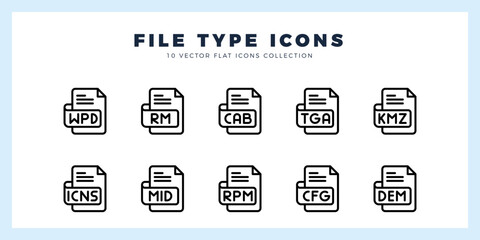 10 File Type Lineal icon pack. vector illustration.