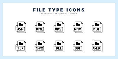 10 File Type Lineal icon pack. vector illustration.