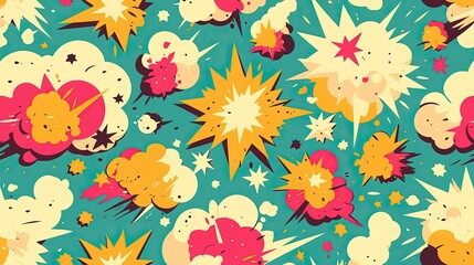 Comic book explosions with a light blue background, repeated pattern