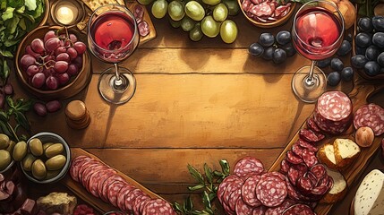 A Rustic Wooden Table Displaying an Abundance of Freshly Prepared Foods Including Fruits Vegetables Breads and Meats Invitingly Arranged for a Cozy Gathering or Culinary Experience