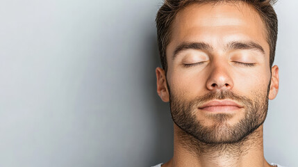 Obraz premium serene man with closed eyes, expressing calmness and tranquility