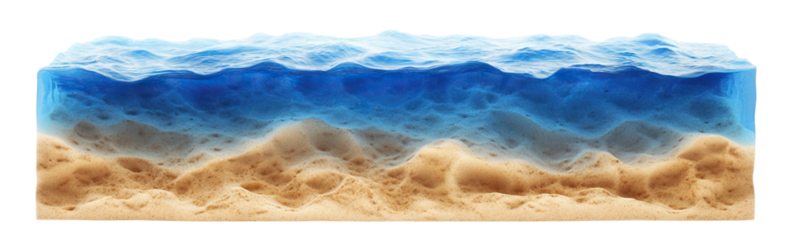 Cross-section of sea and sandy bottom, isolated on transparent cutout background