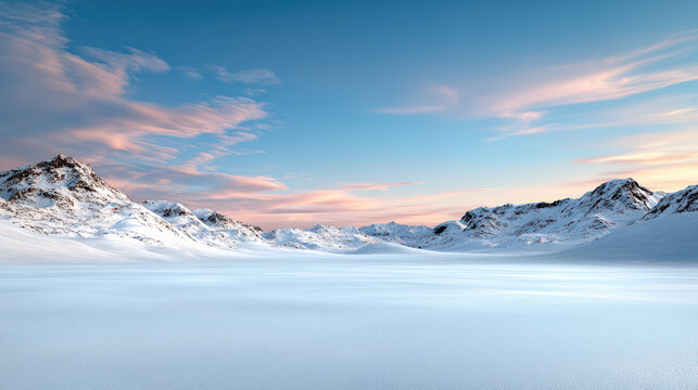 serene frozen tundra landscape with icy plains and distant mountains