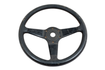 Vintage three-spoke steering wheel isolated with transparent background