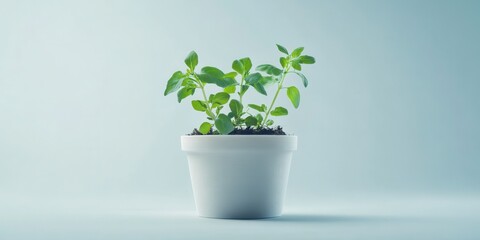 Fototapeta premium Potted herbs growing in a minimalist white planter