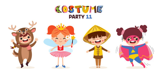 Cartoon Children Wearing Various Costumes