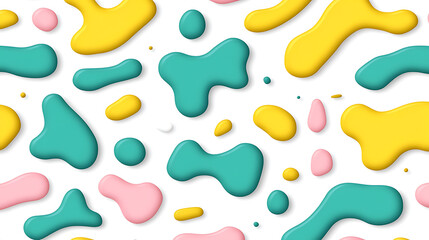Colorful Abstract Seamless Pattern with Yellow Teal and Pink Blobs on a White Background Surface