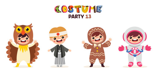 Cartoon Children Wearing Various Costumes