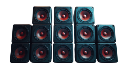 Audio Symphony: Speakers Stacked in a unique visual audio landscape, where powerful sound vibrations manifest in a graphic presentation of music.