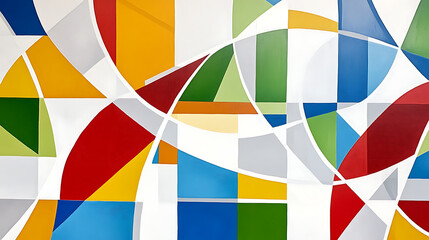 Obraz premium Colorful Geometric Composition of Abstract Shapes With Intersecting Arcs and Bright Primary Hues