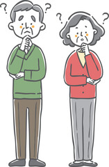 疑問を持つシニア夫婦　全身　ベクター