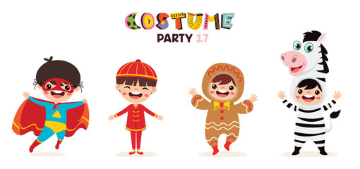 Cartoon Children Wearing Various Costumes