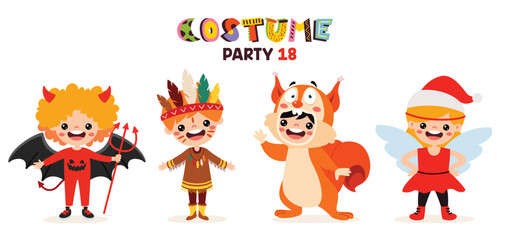 Fototapeta premium Cartoon Children Wearing Various Costumes