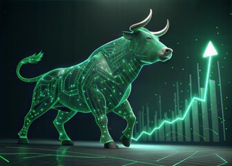 Obraz premium Digital Bull Market: A Bull in a Green, Technological Economy