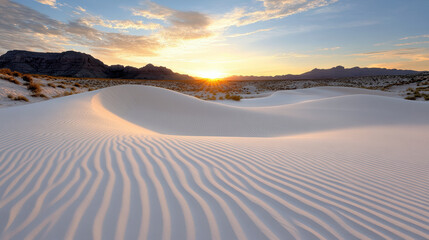 tranquil desert landscape with rolling sand dunes and sunset