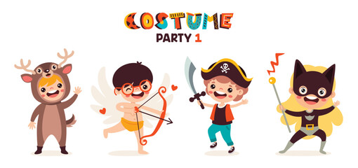 Fototapeta premium Cartoon Children Wearing Various Costumes